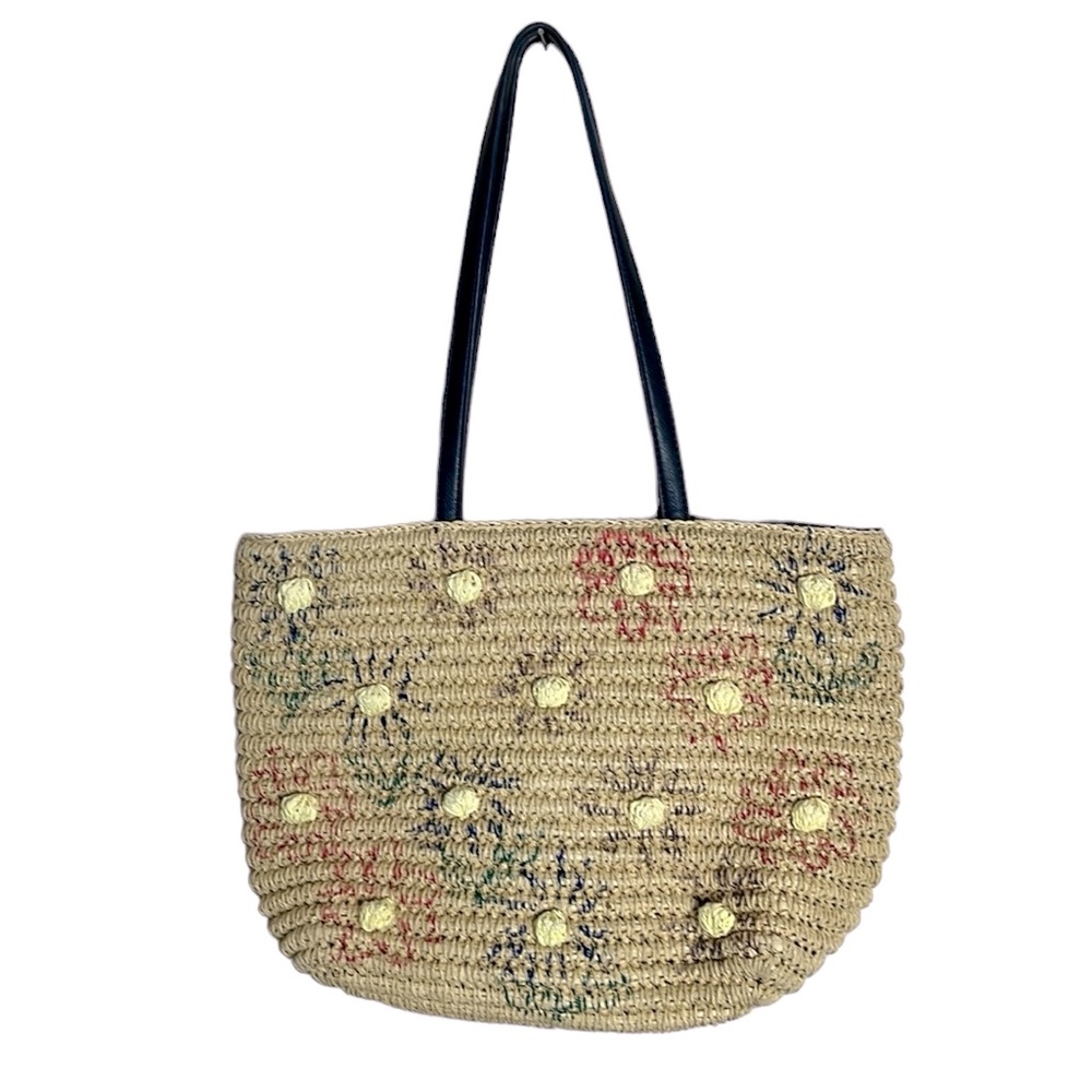 Talbots Cottagecore Straw Flower Print Shoulder Bag Tote